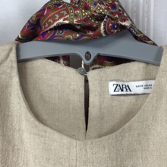 🌾 ZARA Natural Soft Linen Blend Seamless Dolmen Sleeve Drawstring Drop Waist - Picture 2 of 9